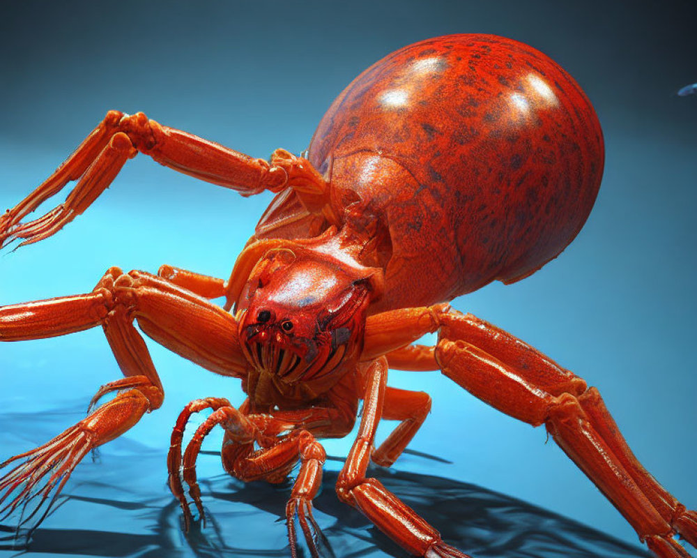 Detailed Close-Up Image of Red Spider on Blue Background