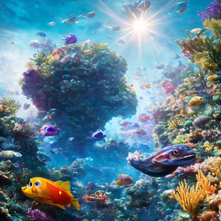 Colorful Fish Swimming in Vibrant Underwater Coral Reef