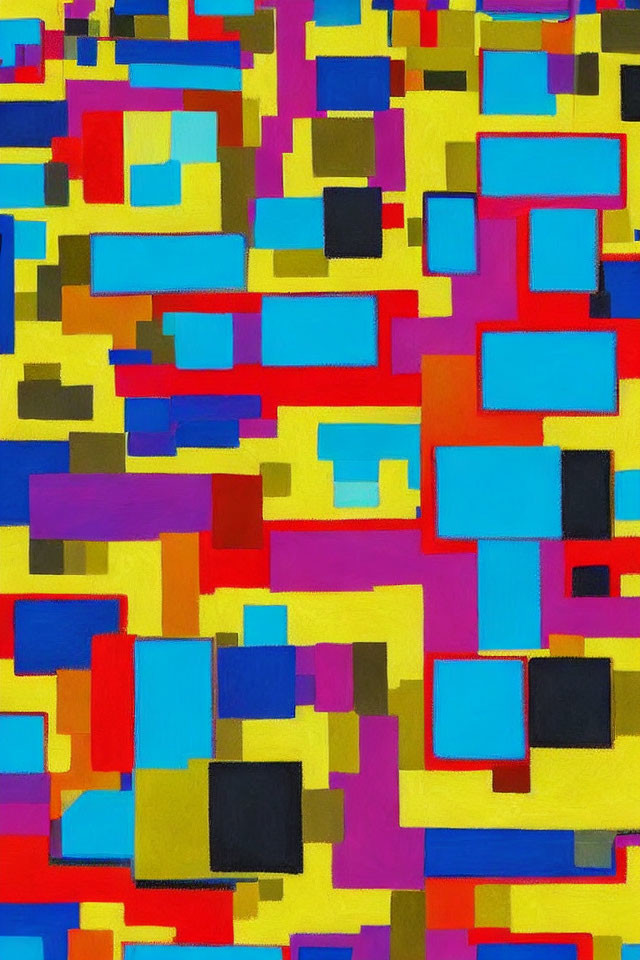 Colorful Abstract Painting with Overlapping Rectangles and Squares