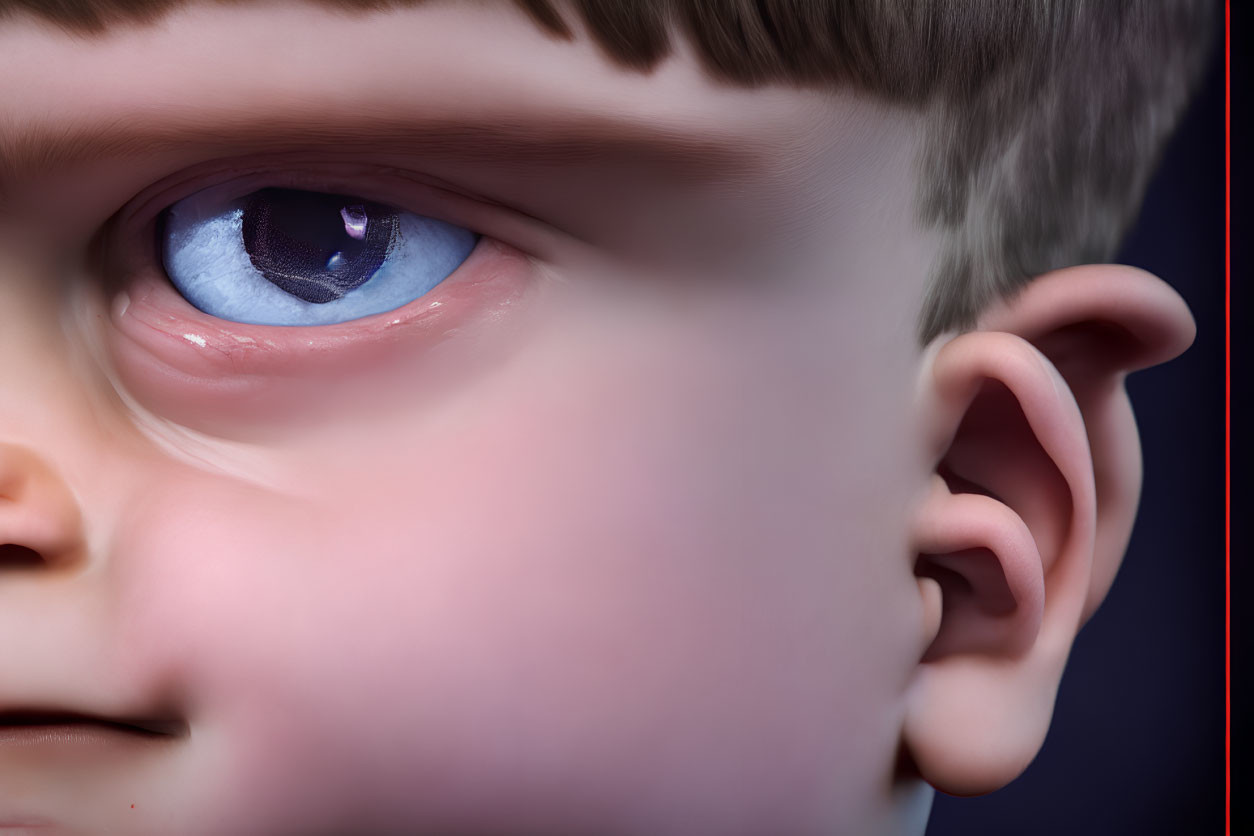 Detailed Close-Up of Child's Blue Eye on Dark Background