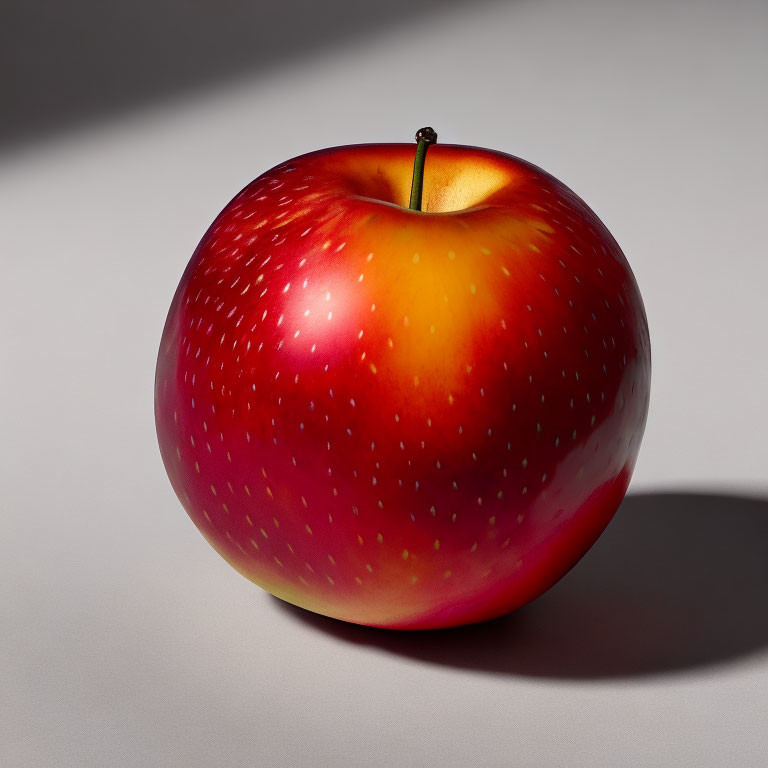 Ripe red apple with yellow highlights under studio lighting