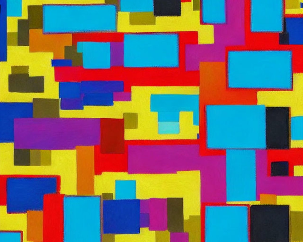 Colorful Abstract Painting with Overlapping Rectangles and Squares