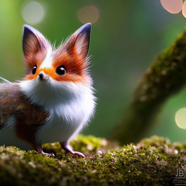 Whimsical bird-bodied creature with fox head on mossy ground.