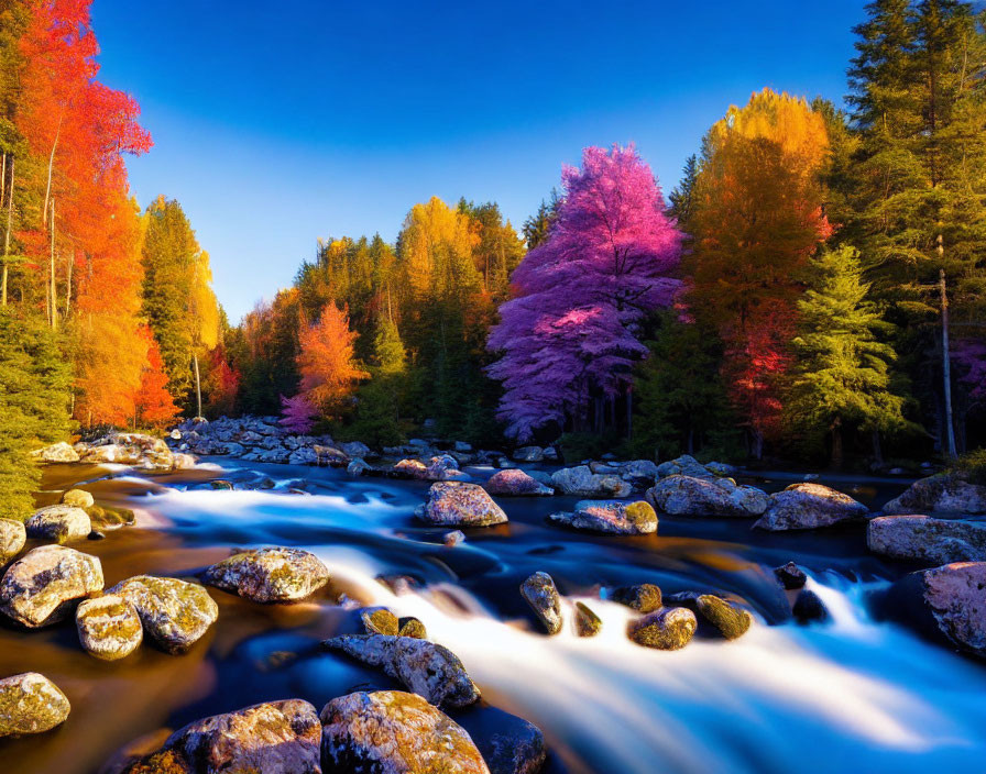 Colorful Autumn Landscape with River and Vibrant Trees