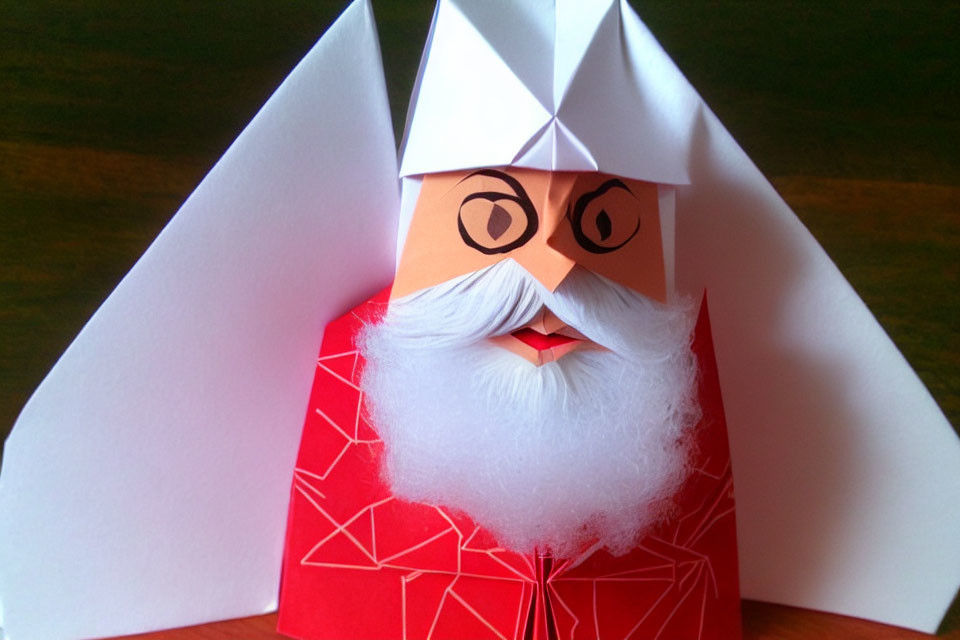 Santa Claus Paper Craft on Wooden Background