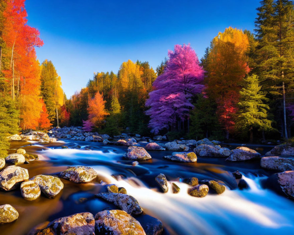 Colorful Autumn Landscape with River and Vibrant Trees