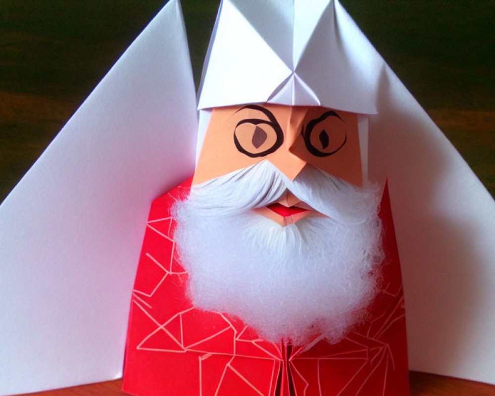 Santa Claus Paper Craft on Wooden Background