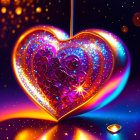 Shiny Gold-Trimmed Heart with Pink Interior and Floating Hearts on Bokeh Background