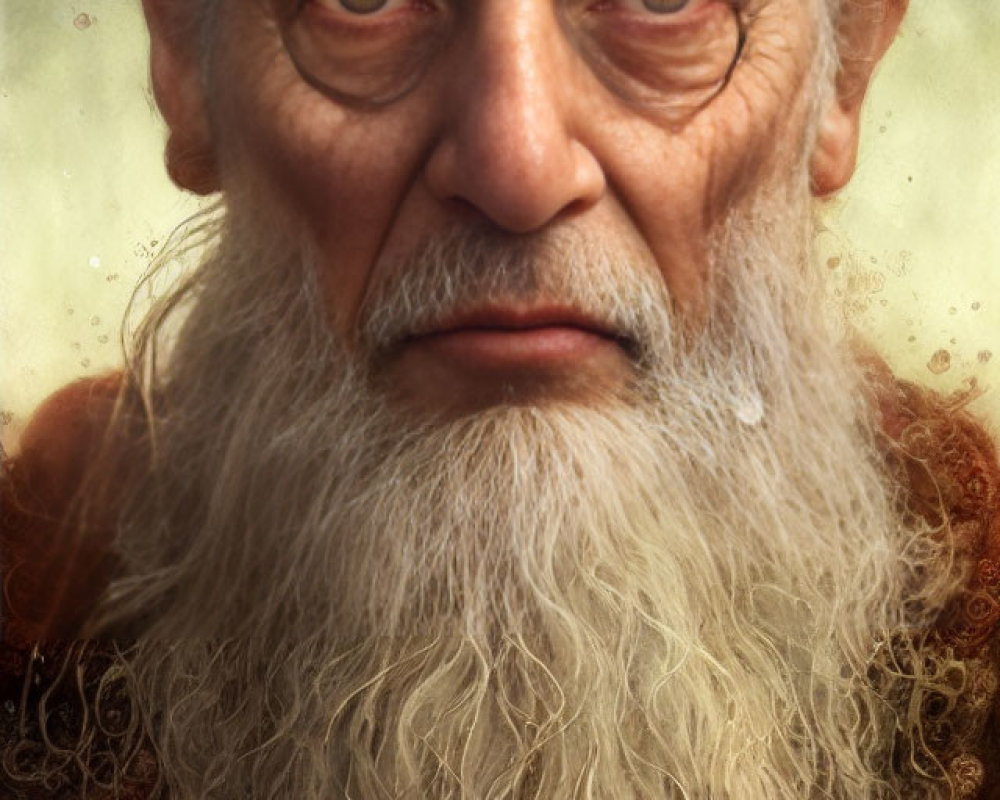 Elderly man with long white beard and weathered skin portrait