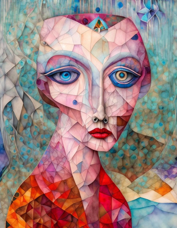 Colorful Geometric Abstract Portrait of Female Figure