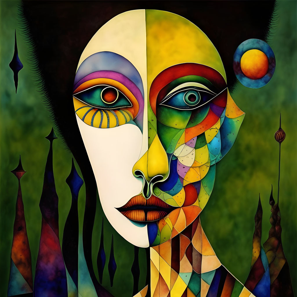 Symmetrical Abstract Face with Colorful Geometric Patterns