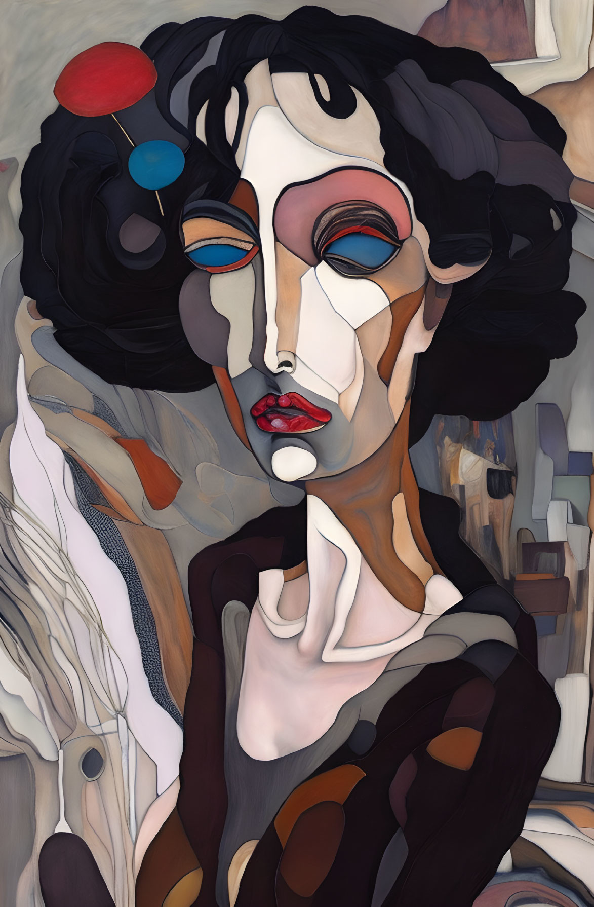 Abstract portrait of a woman with warm tones and geometric shapes