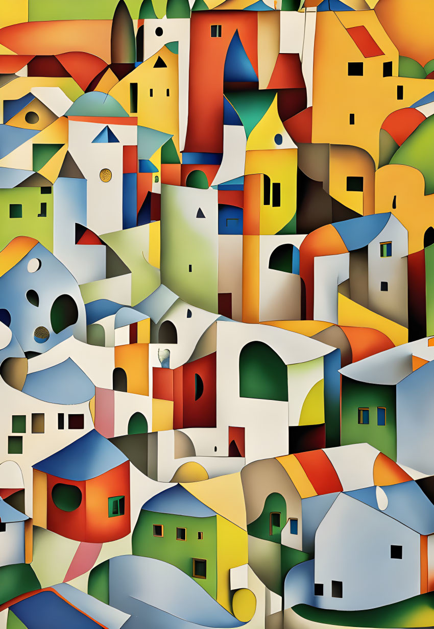 Vibrant abstract illustration of clustered geometric houses