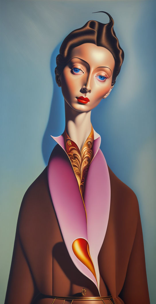 Colorful surreal portrait of a woman with elongated features