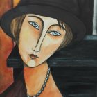 Colorful Cubist Painting of Face with Geometric Shapes & Hat