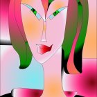 Colorful Surrealist Portrait with Clock and Tiny Figure