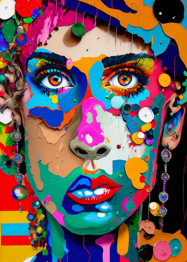 Colorful Abstract Portrait Featuring Multicolored Paint Splashes