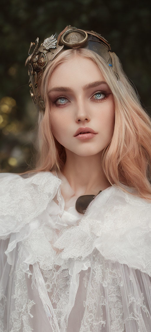 Blonde Woman with Blue Eyes in Crown and White Garment