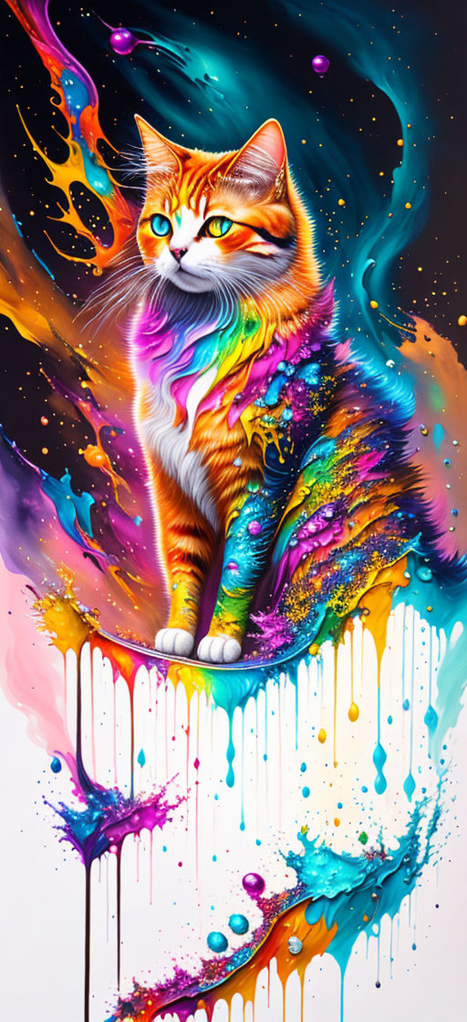 Colorful Cat Artwork with Psychedelic Patterns