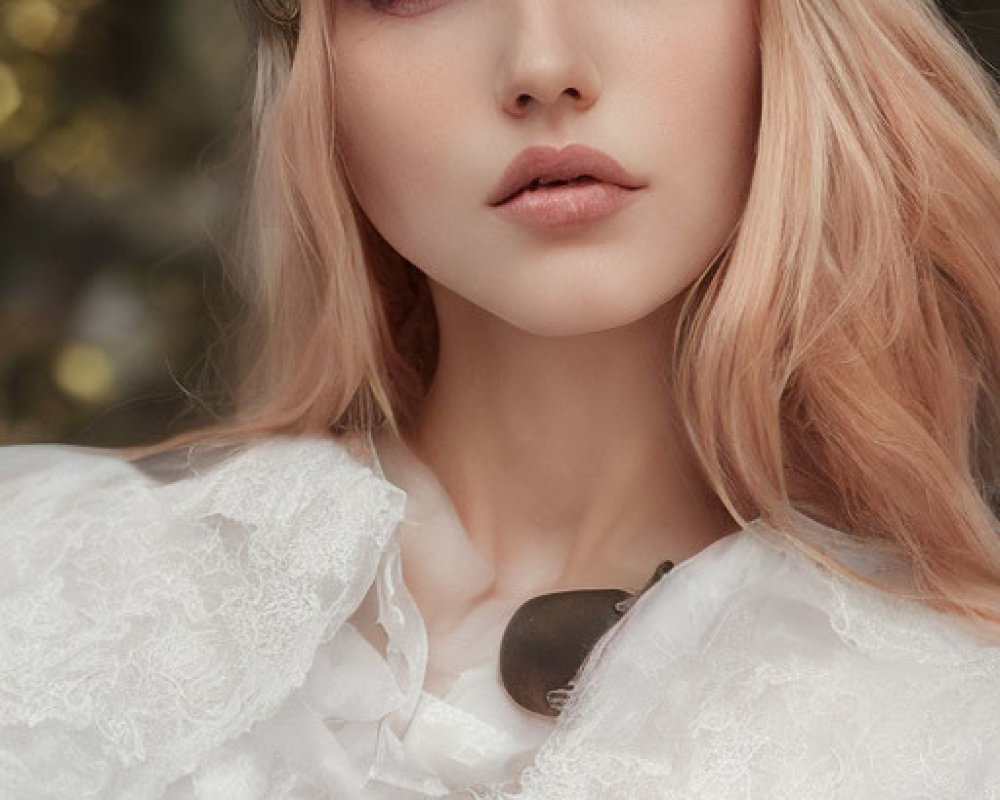 Blonde Woman with Blue Eyes in Crown and White Garment