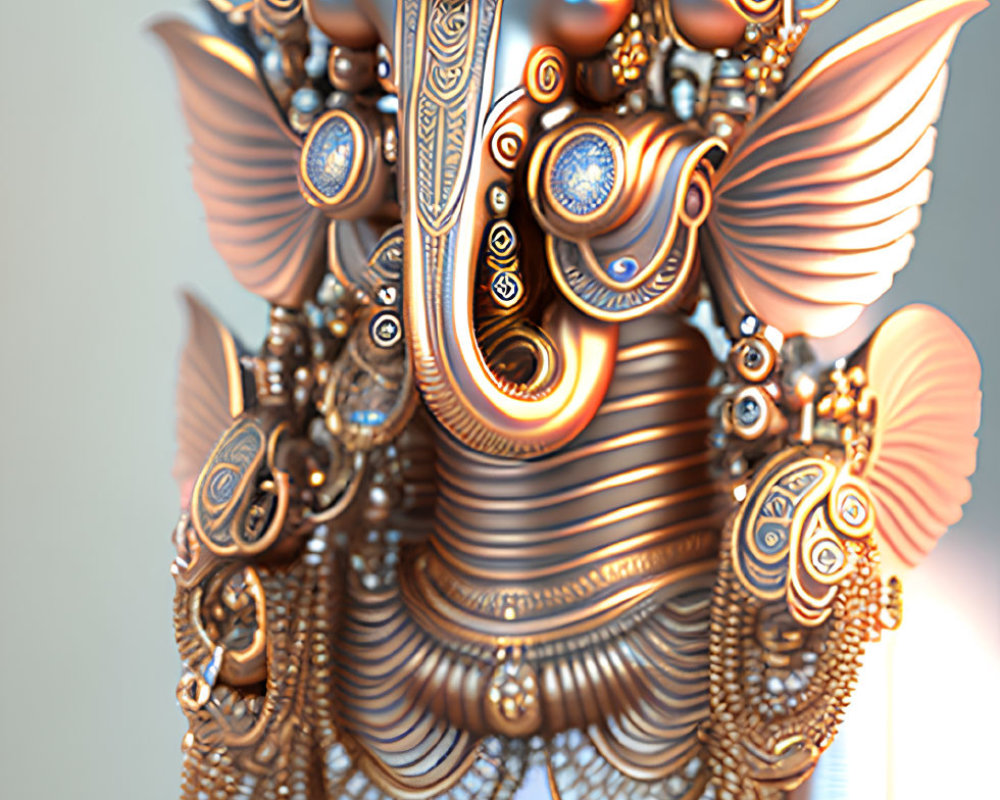 Detailed Stylized Elephant Head Artwork in Gold and Copper Tones