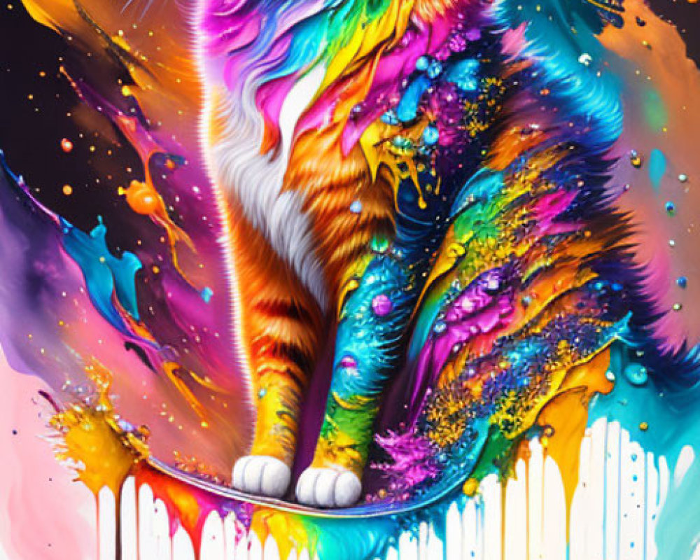 Colorful Cat Artwork with Psychedelic Patterns