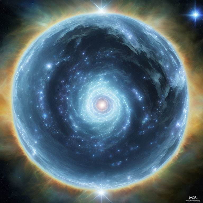 Vivid Blue Spiral Galaxy in Celestial Digital Artwork