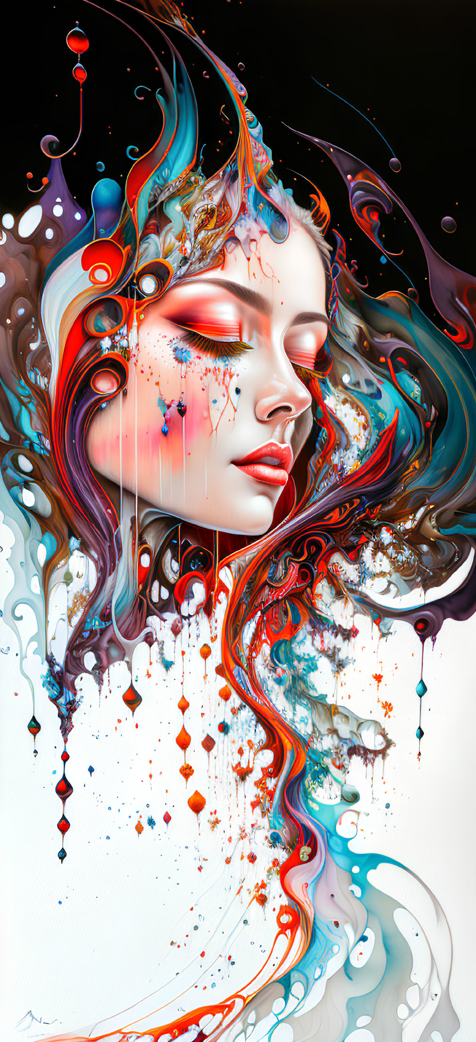 Colorful Abstract Digital Artwork of Serene Woman's Face