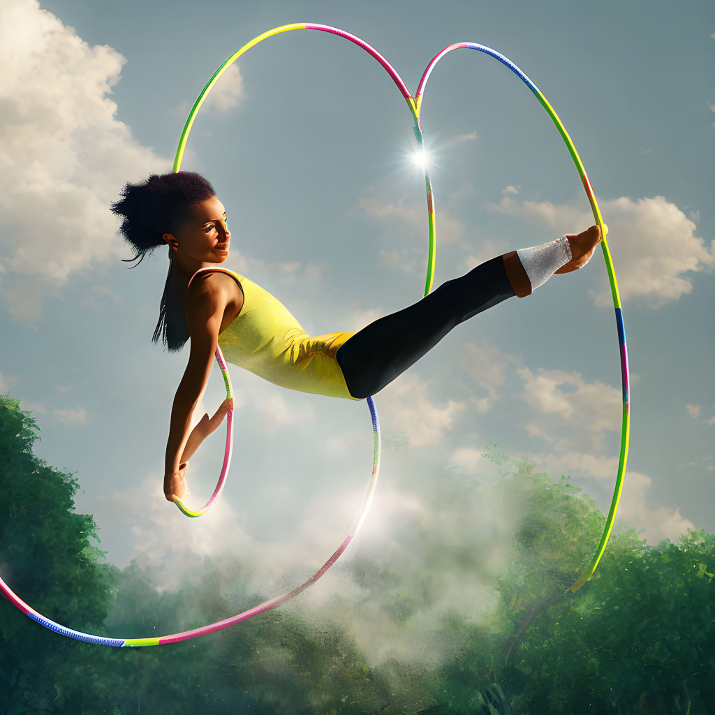 Gymnast spinning a hoop