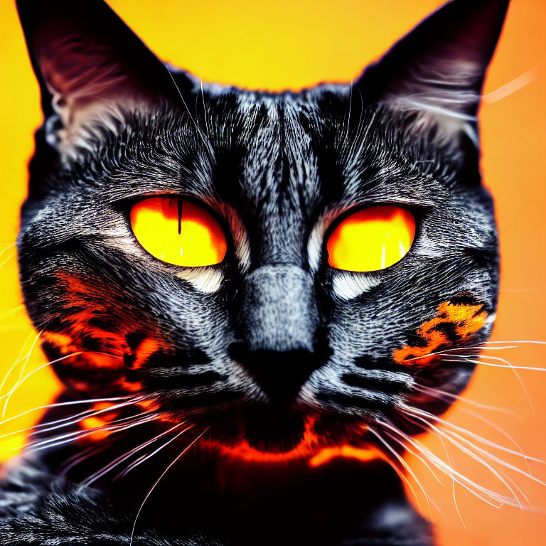 Close-Up of Cat with Striking Orange Eyes and Fur on Orange Background