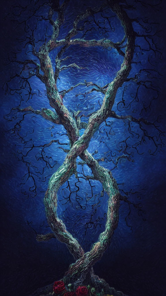 DNA helix tree illustration on textured blue background