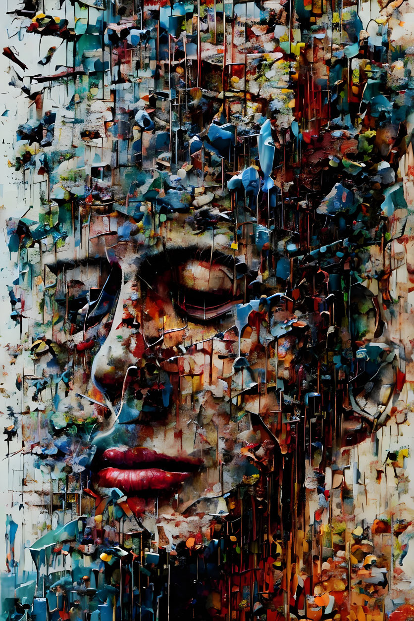 Colorful Abstract Portrait with Fragmented Features