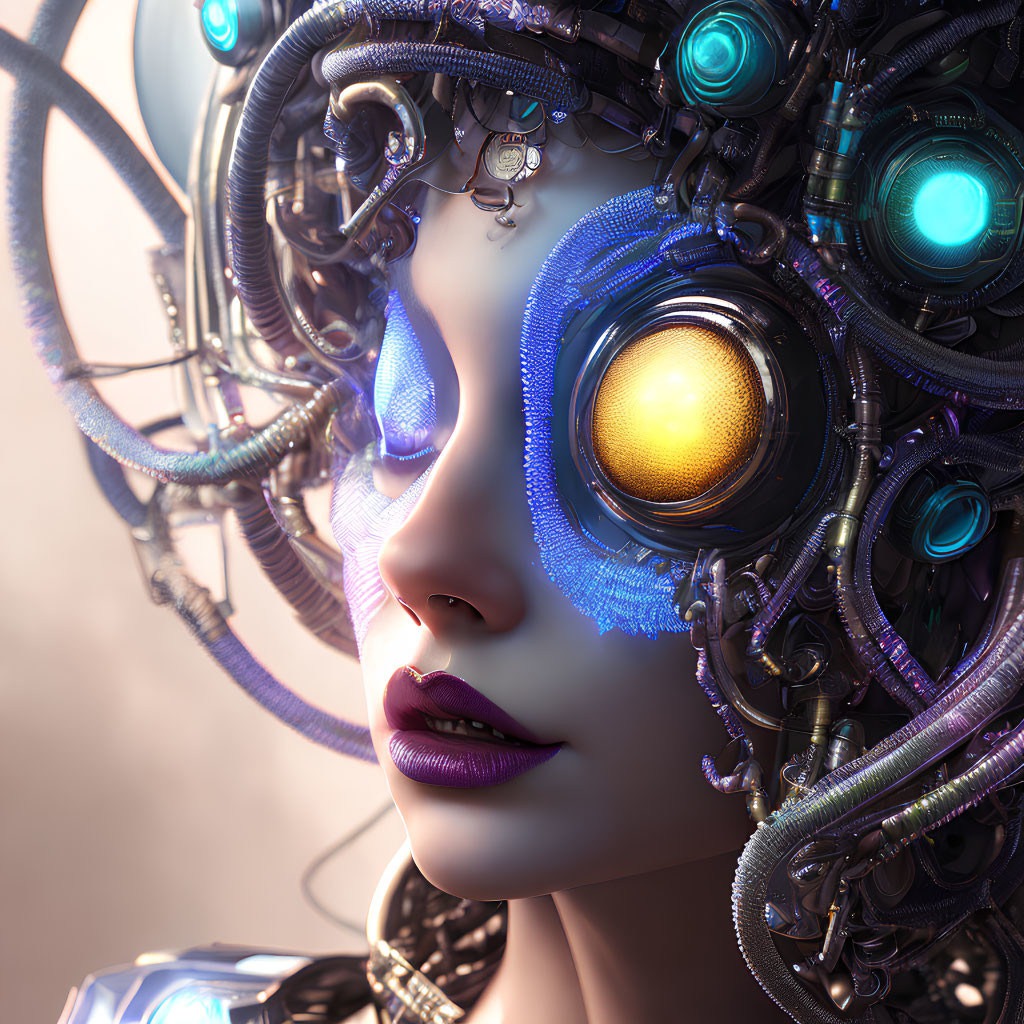 Female Cyborg Digital Artwork with Intricate Mechanical Details