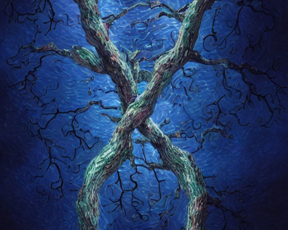 DNA helix tree illustration on textured blue background