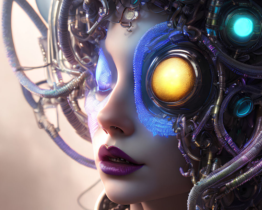 Female Cyborg Digital Artwork with Intricate Mechanical Details