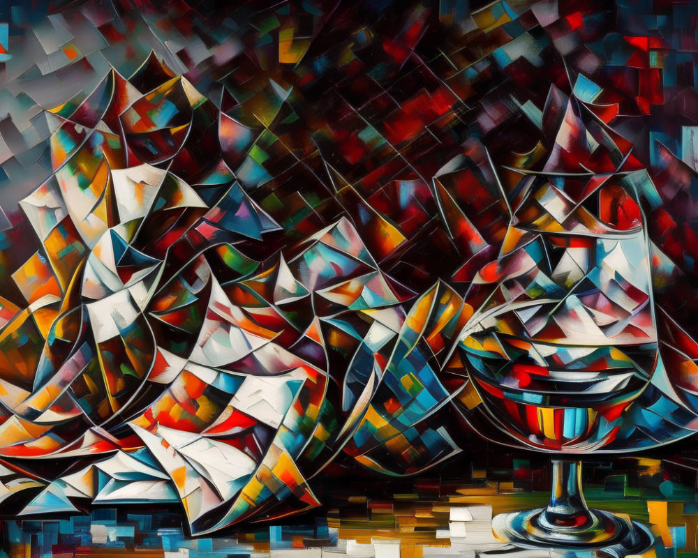 Vivid Geometric Sailboats on Dynamic Water Painting