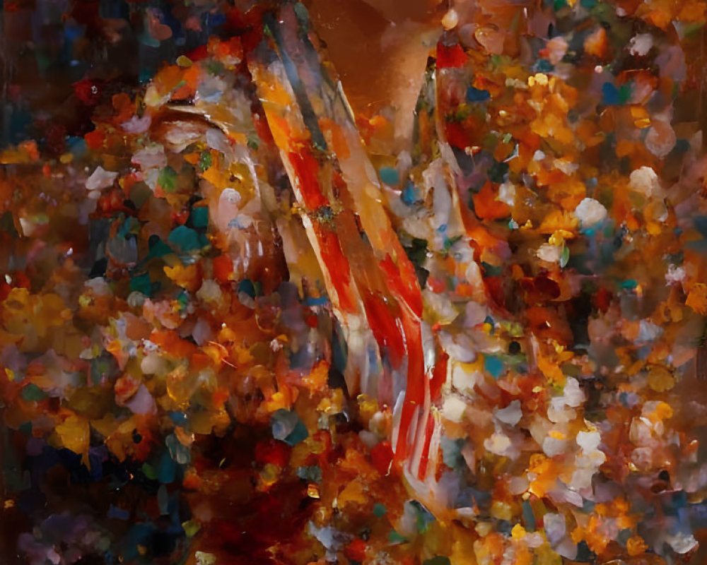 Young Woman in Impressionistic Autumn Setting with Red and White Striped Scarf