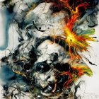 Colorful digital artwork: figure with paint-like head explosion and clear thought bubble