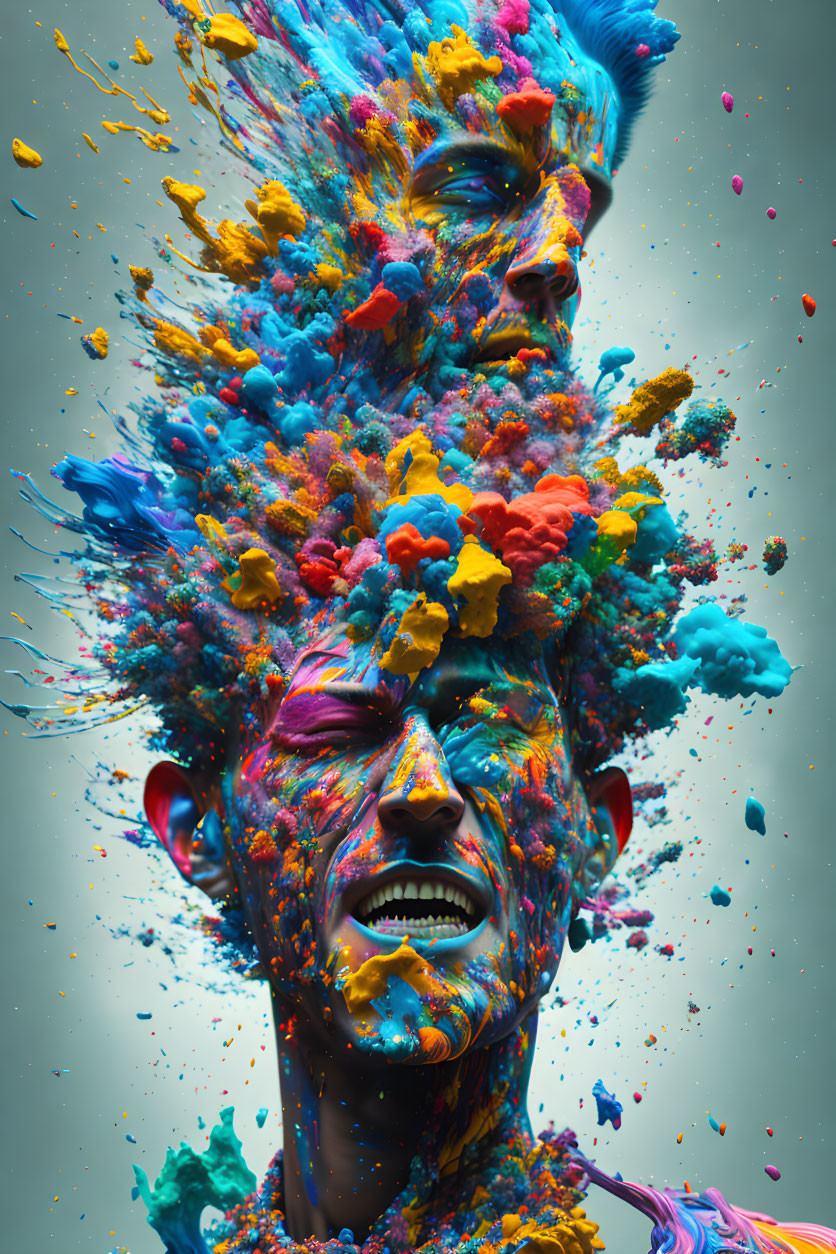 Colorful blend of faces in surreal artistic imagery