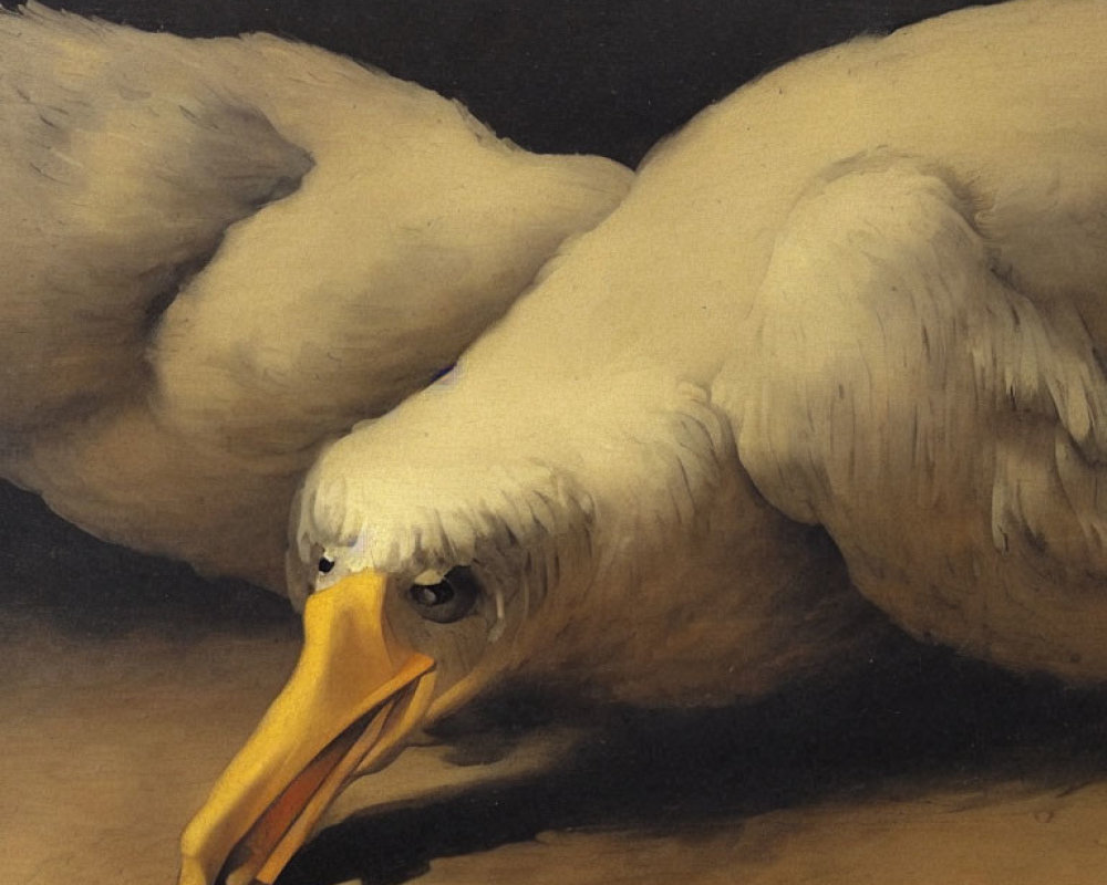 Detailed Close-Up of White Swan Painting with Stretched Neck