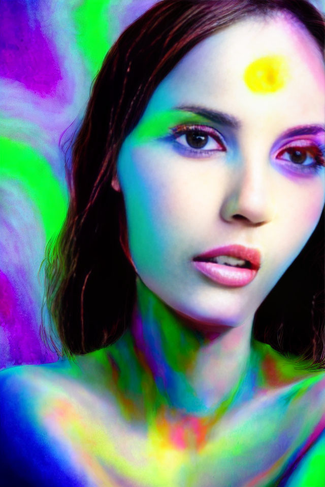 Colorful Lighting Effects Transform Woman's Portrait
