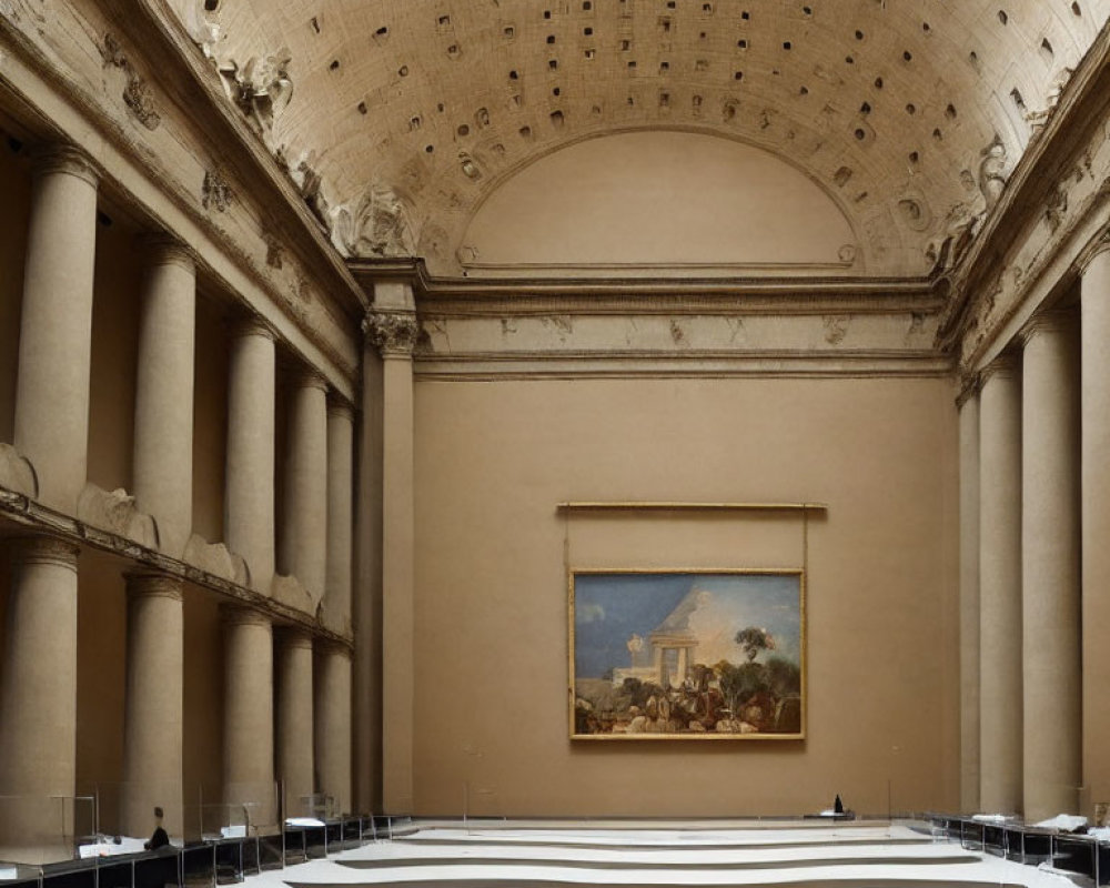 Spacious art gallery with classic painting and grand architecture