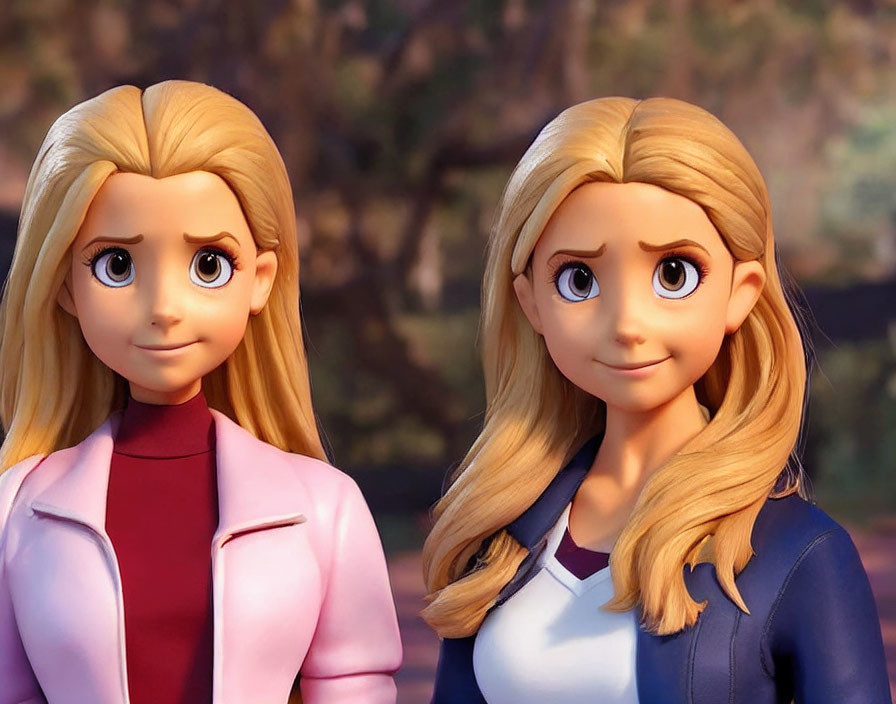 Blonde Hair Blue-Eyed Female Characters in Pink and White Outfits