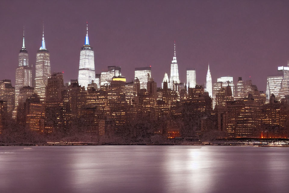 Illuminated New York City skyline at twilight