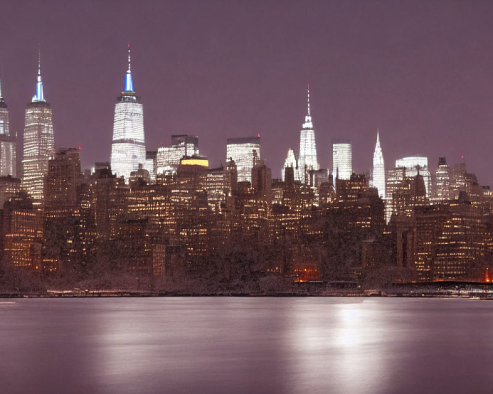 Illuminated New York City skyline at twilight