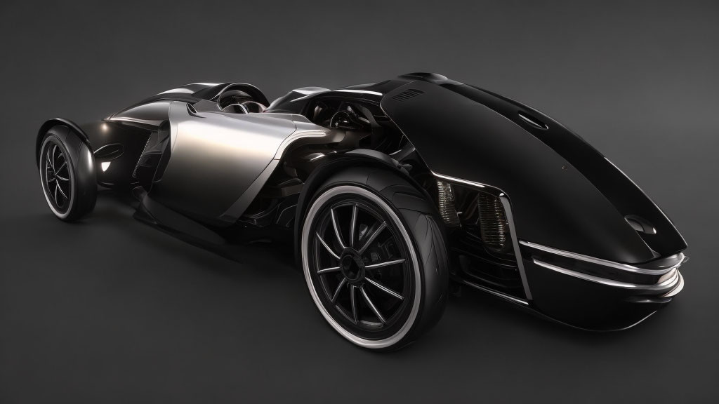 Futuristic Black and Silver Sports Car with Aerodynamic Design