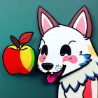 Colorful Cartoon Dog with Apple on Teal Background