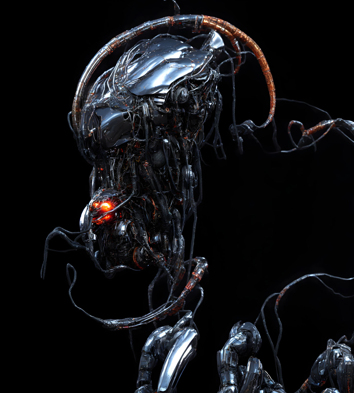 Detailed 3D rendering of biomechanical creature with glossy exoskeleton