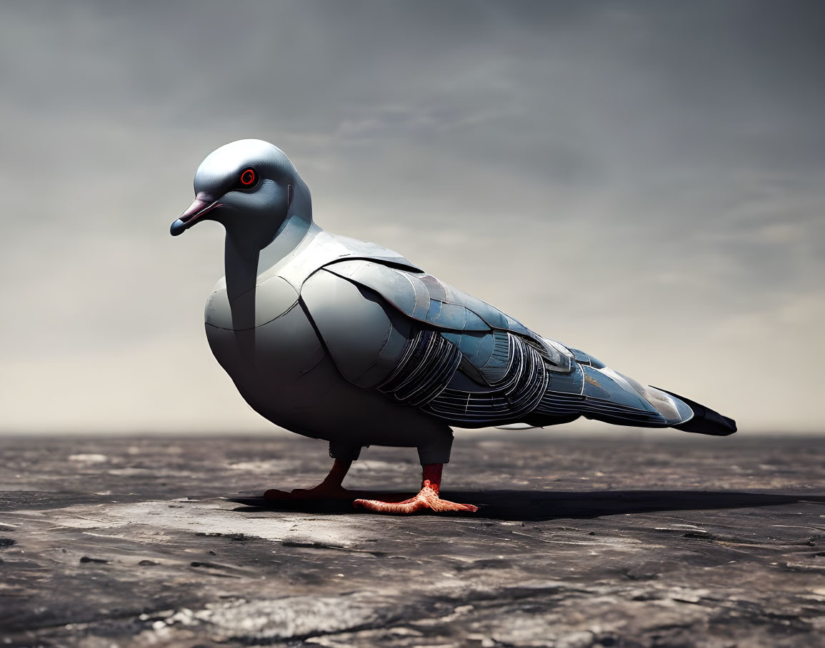 Realistic 3D Rendering of Pigeon with Mechanical Elements on Textured Surface