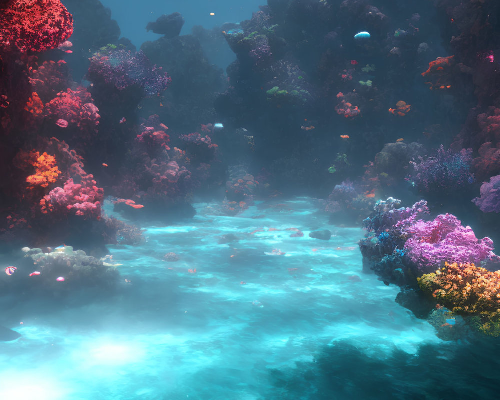 Vibrant coral formations in serene turquoise marine environment